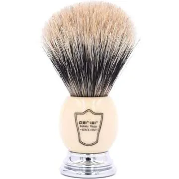 Parker Premium 3 Band Pure Badger Shaving Brush with Stand Included - White