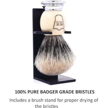 Parker Premium 3 Band Pure Badger Shaving Brush with Stand Included - White