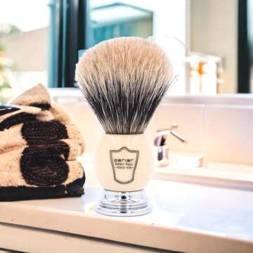Parker Premium 3 Band Pure Badger Shaving Brush with Stand Included - White