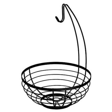 InterDesign Austin Metal Wire Fruit Bowl with Hanger Centerpiece for Kitchen and Dining Room Countertops, Tables, Buffets, Refrigerators, 10.78" x 10.78" x 7.9", Matte Black