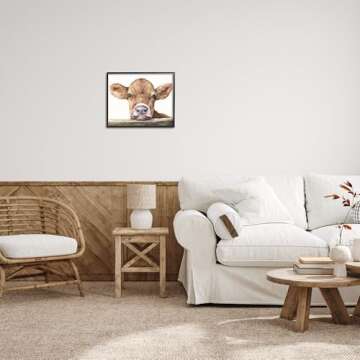 Stupell Industries Cute Baby Cow Animal Watercolor Painting Framed Giclee Art Design By Artist George Dyachenko, 16 x 20, Black Framed