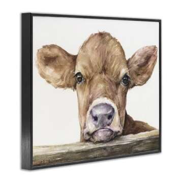 Stupell Industries Cute Baby Cow Animal Watercolor Painting Framed Giclee Art Design By Artist George Dyachenko, 16 x 20, Black Framed