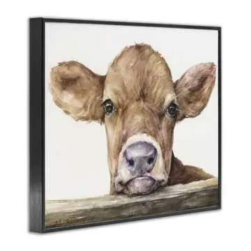 Stupell Industries Cute Baby Cow Animal Watercolor Painting Framed Giclee Art Design By Artist George Dyachenko, 16 x 20, Black Framed