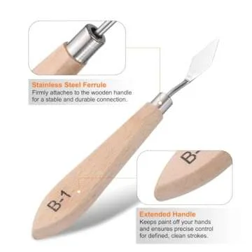 HARFINGTON 2Pcs Palette Knife Painting Tool 6.3" Stainless Steel Blade Spatula Painting Pallet Knife Beech Wood Handle for Oil Acrylic Canvas Color Mixing
