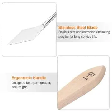 HARFINGTON 2Pcs Palette Knife Painting Tool 6.3" Stainless Steel Blade Spatula Painting Pallet Knife Beech Wood Handle for Oil Acrylic Canvas Color Mixing