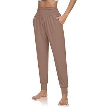 UEU Women's Comfy High Waist Ankle Yoga Joggers Pants Loose Fitting Studio Workout Sweatpants Lounge Pant with Pockets(LightCoffee,S)