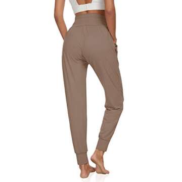 UEU Women's Comfy High Waist Ankle Yoga Joggers Pants Loose Fitting Studio Workout Sweatpants Lounge Pant with Pockets(LightCoffee,S)