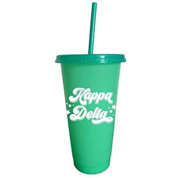 Sorority Shop Kappa Delta Glitter Color Changing Cups, 4-Pack Reusable Cups with Lids and Straws