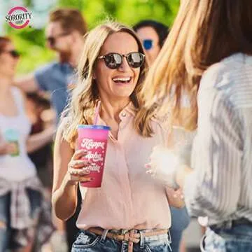 Sorority Shop Kappa Delta Glitter Color Changing Cups, 4-Pack Reusable Cups with Lids and Straws