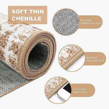 Wonnitar Boho Washable 5x7 Rugs, Moroccan Trellis Living Room Area Rug, Non-Slip Large Rug for Bedroom, Non-Shedding Western Ultra-Thin Floor Carpet for Kitchen Closet Dorm (Khaki/Multi,5'x7')