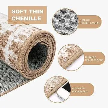 Wonnitar Boho Washable 5x7 Rugs, Moroccan Trellis Living Room Area Rug, Non-Slip Large Rug for Bedroom, Non-Shedding Western Ultra-Thin Floor Carpet for Kitchen Closet Dorm (Khaki/Multi,5'x7')