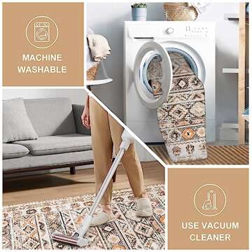 Wonnitar Boho Washable 5x7 Rugs, Moroccan Trellis Living Room Area Rug, Non-Slip Large Rug for Bedroom, Non-Shedding Western Ultra-Thin Floor Carpet for Kitchen Closet Dorm (Khaki/Multi,5'x7')