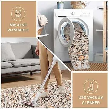 Wonnitar Boho Washable 5x7 Rugs, Moroccan Trellis Living Room Area Rug, Non-Slip Large Rug for Bedroom, Non-Shedding Western Ultra-Thin Floor Carpet for Kitchen Closet Dorm (Khaki/Multi,5'x7')