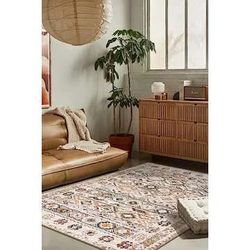 Wonnitar Boho Washable 5x7 Rugs, Moroccan Trellis Living Room Area Rug, Non-Slip Large Rug for Bedroom, Non-Shedding Western Ultra-Thin Floor Carpet for Kitchen Closet Dorm (Khaki/Multi,5'x7')