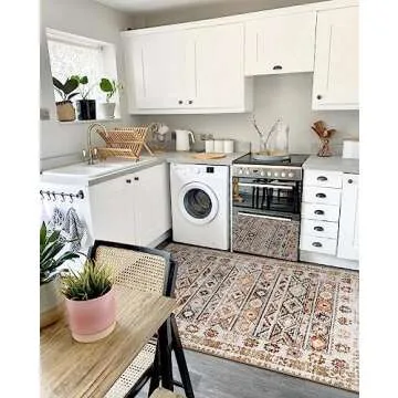 Wonnitar Boho Washable 5x7 Rugs, Moroccan Trellis Living Room Area Rug, Non-Slip Large Rug for Bedroom, Non-Shedding Western Ultra-Thin Floor Carpet for Kitchen Closet Dorm (Khaki/Multi,5'x7')