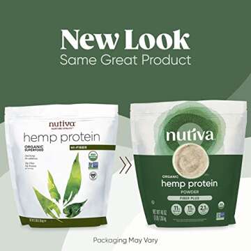 Nutiva USDA Organic Cold-Pressed Hemp Seed Plant Protein Power, 3 Pound, Fiber Plus with Essential Amino Acids, Non-GMO, Whole 30 Approved, Vegan & Keto