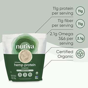 Nutiva USDA Organic Cold-Pressed Hemp Seed Plant Protein Power, 3 Pound, Fiber Plus with Essential Amino Acids, Non-GMO, Whole 30 Approved, Vegan & Keto
