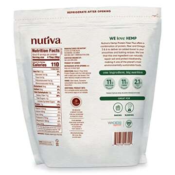 Nutiva USDA Organic Cold-Pressed Hemp Seed Plant Protein Power, 3 Pound, Fiber Plus with Essential Amino Acids, Non-GMO, Whole 30 Approved, Vegan & Keto