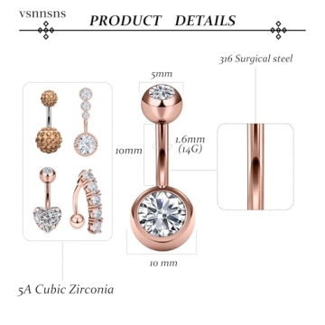 Elegant Vsnnsns 14G Belly Button Rings Jewelry Set