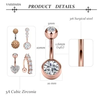 Elegant Vsnnsns 14G Belly Button Rings Jewelry Set