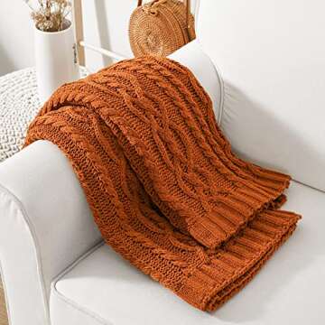 Battilo Caramel Throw Blanket for Couch, Chenille Rust Throw Blanket 51" x 67", Halloween Decor Knit...