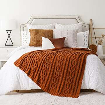 Battilo Caramel Throw Blanket for Couch, Chenille Rust Throw Blanket 51" x 67", Halloween Decor Knit Throw, Fall Throw Blanket for Bed, Sofa and Living Room