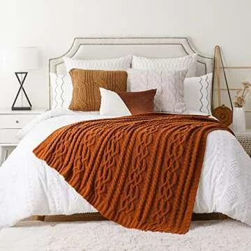 Battilo Caramel Throw Blanket for Couch, Chenille Rust Throw Blanket 51" x 67", Halloween Decor Knit Throw, Fall Throw Blanket for Bed, Sofa and Living Room