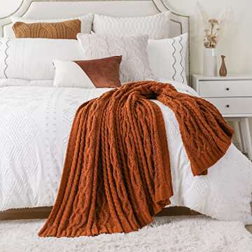 Battilo Caramel Throw Blanket for Couch, Chenille Rust Throw Blanket 51" x 67", Halloween Decor Knit Throw, Fall Throw Blanket for Bed, Sofa and Living Room