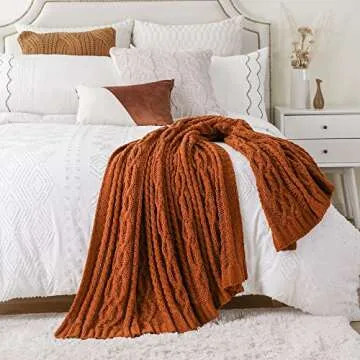 Battilo Caramel Throw Blanket for Couch, Chenille Rust Throw Blanket 51" x 67", Halloween Decor Knit Throw, Fall Throw Blanket for Bed, Sofa and Living Room