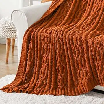 Battilo Caramel Throw Blanket for Couch, Chenille Rust Throw Blanket 51" x 67", Halloween Decor Knit Throw, Fall Throw Blanket for Bed, Sofa and Living Room
