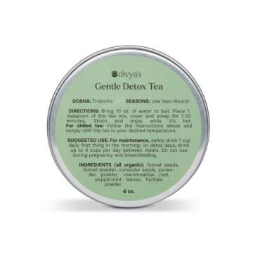 Divya's Detox Tea, Ayurvedic Herbal Tea with Gentle Cleansing Herbs, Helps with Digestion, and More, Caffeine Free, Organic, Non-GMO, Ayurvedic, Loose Leaf Tea