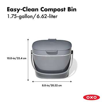 OXO Good Grips EASY-CLEAN COMPOST BIN - CHARCOAL - 1.75 GAL/6.62 L, Plastic, 8.3"L x 10.15"W x 12"H