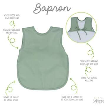 BapronBaby Minimalist Sage Bapron - No Neck Tie Safer Bib for Baby & Toddler - Soft Waterproof Stain...