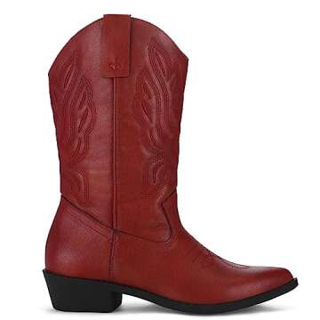 mysoft Women's Western Cowboy Boots Embroidered Mid-Calf Pointed Toe Cowgirl Boot, Available for Regular and Wide Calf