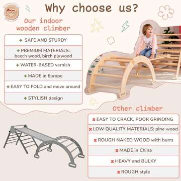 WoodandHearts Triangle Set of three items Wooden toys Climbing triangle Montessori Climbing toys for Toddlers Triangle with ramp Activity gym Baby Climbing triangle set (Large)