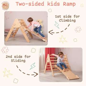 WoodandHearts Triangle Set of three items Wooden toys Climbing triangle Montessori Climbing toys for Toddlers Triangle with ramp Activity gym Baby Climbing triangle set (Large)