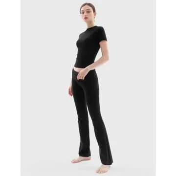 PUMIEY Two Piece Sets for women Lounge Sets Short Sleeve Tops Flare Leggings Set Going Out Casual Outfits Matching Sets Tracksuit, Jet Black XX-Large