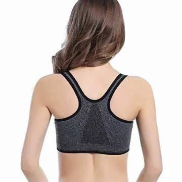 Women's Zip Front Sports Bra Wireless Post-Surgery Bra Zipper Closure Bras Padded Surgical Bra Racerback Workout Bras Active Yoga Sports Bra (XL:Fit 36D,36DD,38C,38D,40B,40C, 3 pack(Black+White+Grey))
