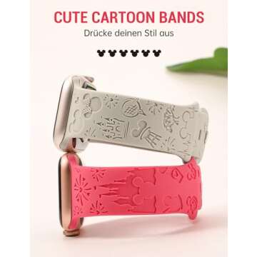 Girovo 2 Packs Cartoon Engraved Band Compatible with Apple Watch Band 38mm 40mm 41mm 42mm 44mm 45mm 46mm 49mm Women, Cute Designer Soft Silicone Strap for iWatch 10/9/8/7/6/5/4/3/2/1/SE/Ultra/Ultra2