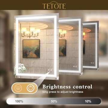 TETOTE 40 x 24 LED Bathroom Mirror LED Mirror Vanity Makeup Mirror Dimmable Anti-Fog Bathroom Lighted Mirror Wall Mounted Bathroom Decor Waterproof, Tempered Glass