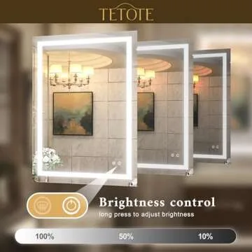 TETOTE 40 x 24 LED Bathroom Mirror LED Mirror Vanity Makeup Mirror Dimmable Anti-Fog Bathroom Lighted Mirror Wall Mounted Bathroom Decor Waterproof, Tempered Glass
