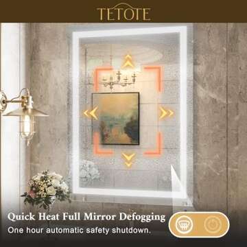 TETOTE 40 x 24 LED Bathroom Mirror LED Mirror Vanity Makeup Mirror Dimmable Anti-Fog Bathroom Lighted Mirror Wall Mounted Bathroom Decor Waterproof, Tempered Glass