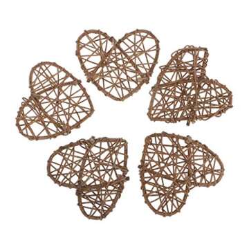 10pcs Heart Rattan Ball DIY Takraw Ball Craft Decor Photo Shooting Props for Home Garden Wedding Party Decoration - Brown