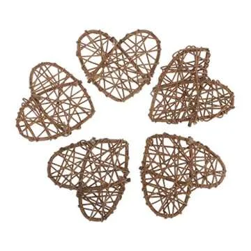 10pcs Heart Rattan Ball DIY Takraw Ball Craft Decor Photo Shooting Props for Home Garden Wedding Party Decoration - Brown