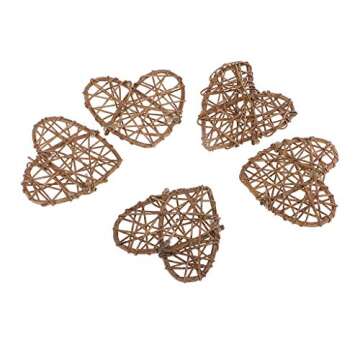 10pcs Heart Rattan Ball DIY Takraw Ball Craft Decor Photo Shooting Props for Home Garden Wedding Party Decoration - Brown