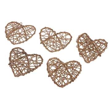 10pcs Heart Rattan Ball DIY Takraw Ball Craft Decor Photo Shooting Props for Home Garden Wedding Party Decoration - Brown