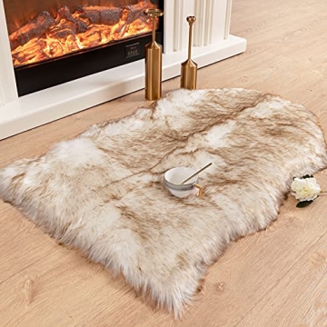 Carvapet Luxury Soft Faux Sheepskin Chair Cover Seat Cushion Pad Plush Fur Area Rugs for Bedroom, 2f...