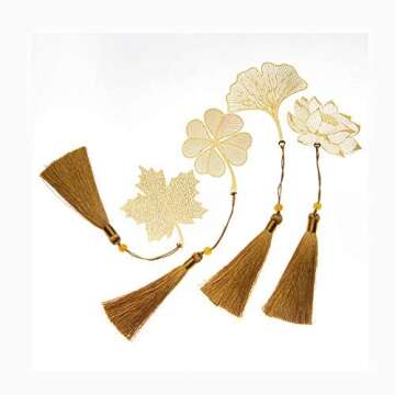 4 Pack Metal Bookmarks with Tassel, Golden Hollow Bookmark for Book Lovers, Writers, Readers, Children, Teens, Men, Women, Adults