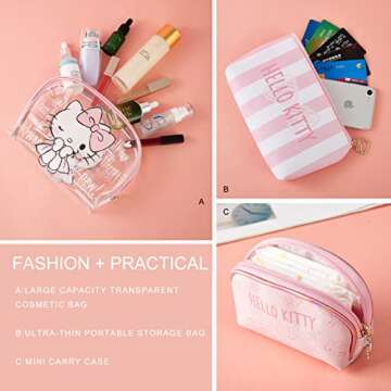 AmBealla Cosmetic Big Makeup Bag Cosmetic Bag Travel Carrying Case Kitty Cat Toiletry Bag Lady Gift Christmas