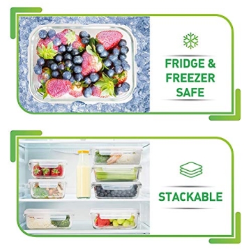 PrepNaturals Multi-Compartment Glass Meal Prep Containers 36 Oz